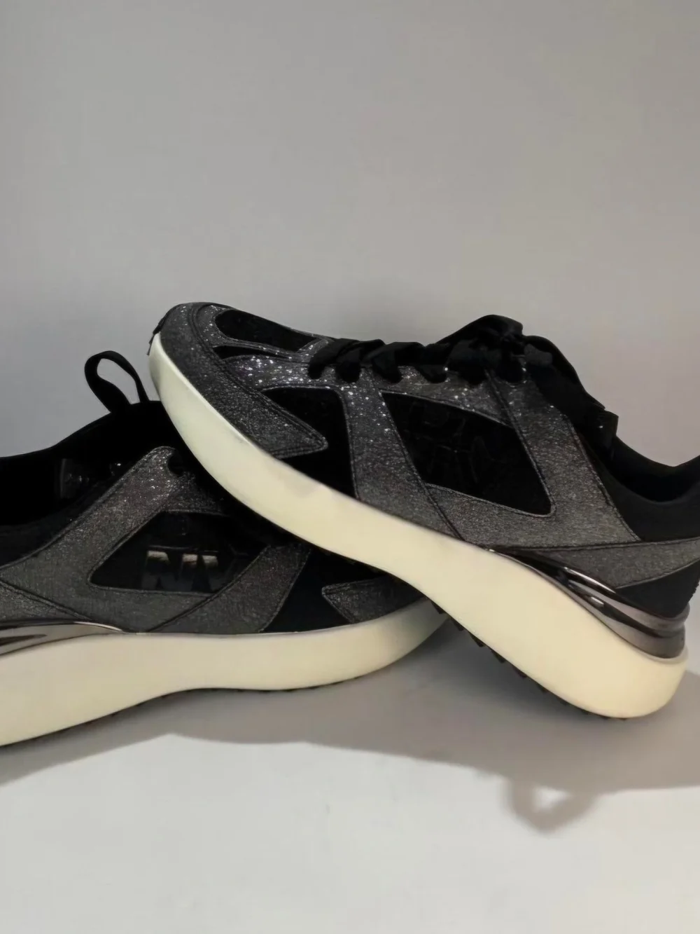 DKNY Black and Silver Glitter Platform Sneakers